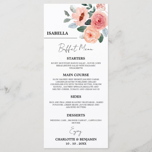 Eigen gastnaam Floral Wedding Buffet Menu (Voorkant)