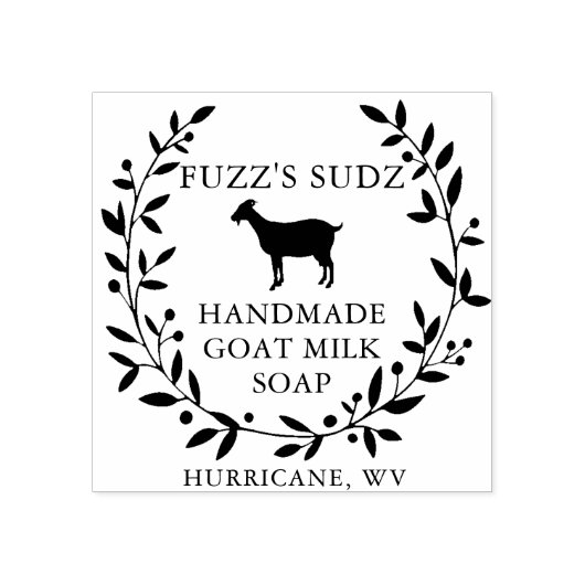 Eigen geitenmelk, leder rubberstempel (Afrduk)