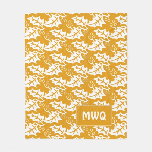Eigen gele bladeren MONOGRAM Fleece Deken (Voorkant)