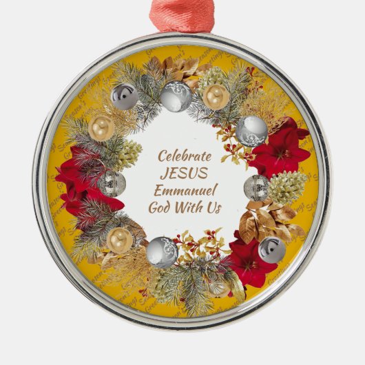 Eigen gele CELEBRATE JESUS-kerstmis Metalen Ornament (Voorkant)