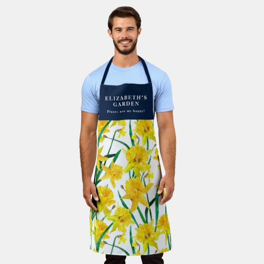 Eigen gele deffodilpatroon schort (Gedragen)