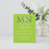 Eigen gele groene moderne bruiloft met de datum save the date (Staand voorkant)