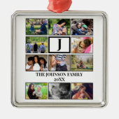 Eigen gezinsmonogram 11 Fotocollage Metalen Ornament (Voorkant)