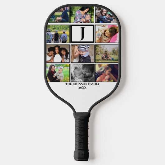 Eigen gezinsmonogram 11 Fotocollage Pickleball Paddle (Achterkant)