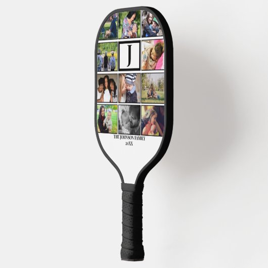 Eigen gezinsmonogram 11 Fotocollage Pickleball Paddle (Links)