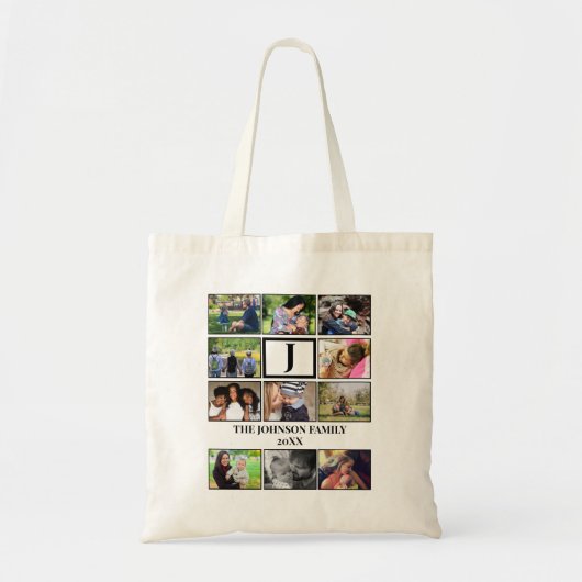 Eigen gezinsmonogram 11 Fotocollage Tote Bag (Voorkant)