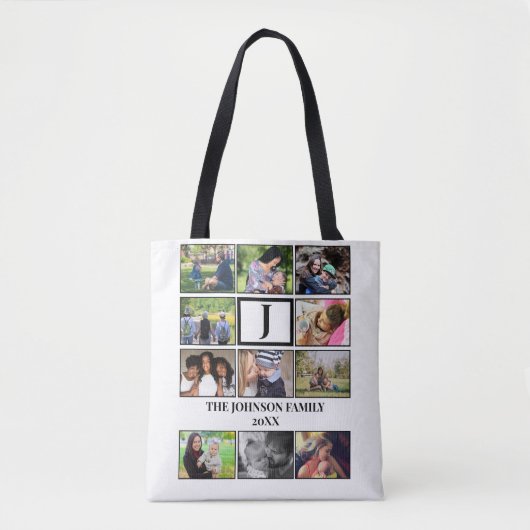 Eigen gezinsmonogram 11 Fotocollage Tote Bag (Voorkant)
