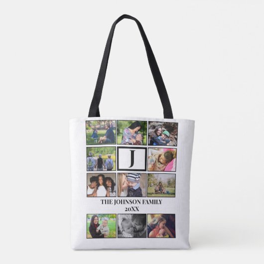 Eigen gezinsmonogram 11 Fotocollage Tote Bag (Achterkant)