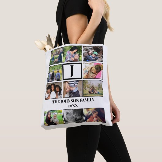 Eigen gezinsmonogram 11 Fotocollage Tote Bag (Dichtbij)