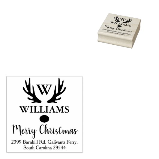 Eigen gezinsmonogram, vrolijk kerstfeest rubberstempel (Gestempeld)