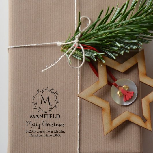 Eigen gezinsmonogram, vrolijk kerstfeest rubberstempel