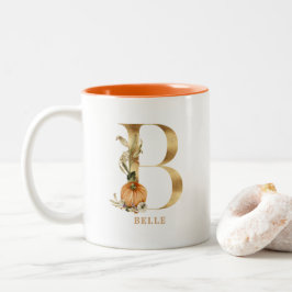 Eigen Gold Alphabet B-monogram | Floral Pumpkin Tweekleurige Koffiemok