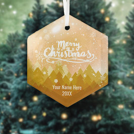 Eigen Gold Crystal Snow Forest Merry kerst Glas Ornament