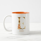 Eigen goudalfabet E-monogram | Floral Pumpkin Tweekleurige Koffiemok (Links)