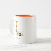Eigen goudalfabet L - Monogram | Floral Pumpkin Tweekleurige Koffiemok (Voorkant links)