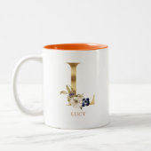 Eigen goudalfabet L - Monogram | Floral Pumpkin Tweekleurige Koffiemok (Links)