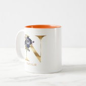 Eigen goudalfabet N-monogram | Autumn Floral Tweekleurige Koffiemok (Voorkant links)