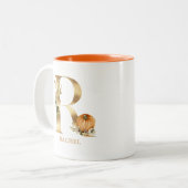 Eigen goudalfabet R-monogram | Floral Pumpkin Tweekleurige Koffiemok (Voorkant links)