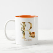 Eigen goudalfabet R-monogram | Floral Pumpkin Tweekleurige Koffiemok (Links)