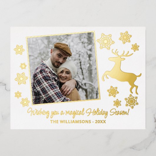 Eigen gouddeer en snowflakes Gold Folie Feestdagen Briefkaart (Voorkant)