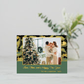 Eigen gouden en groene bosboombladeren Patroon Folie Feestdagen Briefkaart (Staand Voorkant)