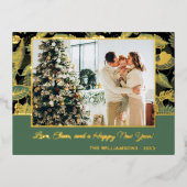 Eigen gouden en groene bosboombladeren Patroon Folie Feestdagen Briefkaart (Voorkant)