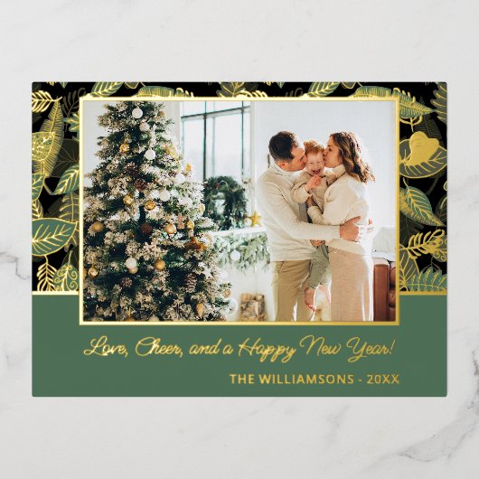 Eigen gouden en groene bosboombladeren Patroon Folie Feestdagen Briefkaart (Voorkant)