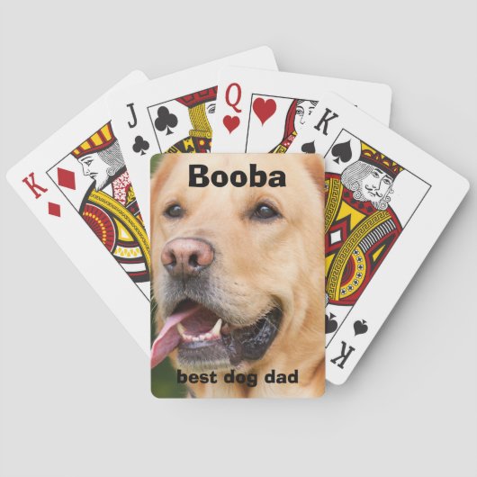 Eigen gouden hondenhondenfoto, vaders dag pokerkaarten (Achterkant)