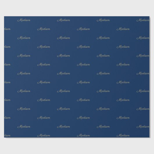 Eigen gouden marineblauwscriptnaam Birthday Cadeaupapier (Vlak)