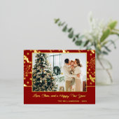 Eigen goudkleurige goudbessen verlaten spinkoppen folie feestdagen briefkaart (Staand Voorkant)