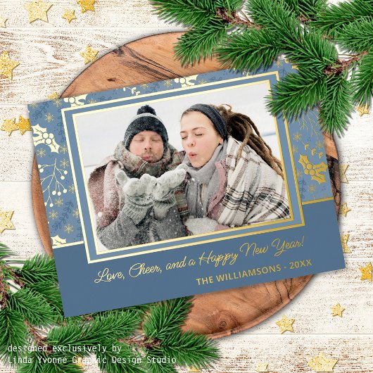 Eigen goudkleurige goudbessen verlaten spinkoppen folie feestdagen briefkaart