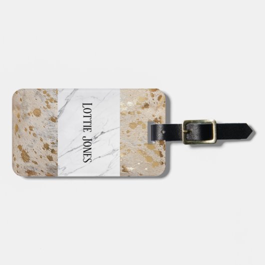 Eigen goudkleurige witte Koeienhuid afdrukken baga Bagagelabel (Voorkant horizontaal)