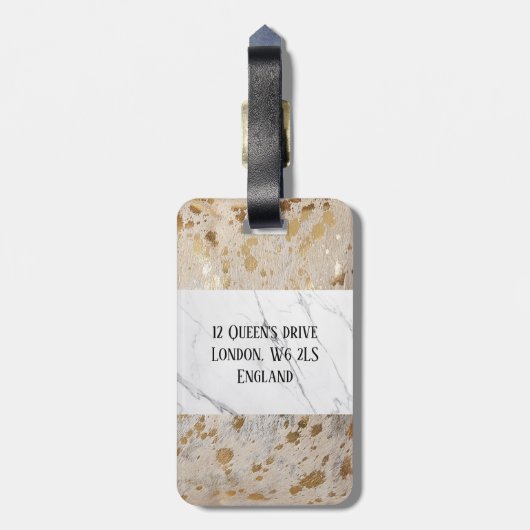 Eigen goudkleurige witte Koeienhuid afdrukken baga Bagagelabel (Achterkant verticaal)