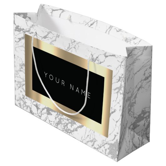 Eigen goudmetallische minimale marmer groot cadeauzakje (Achterkant Gekanteld)