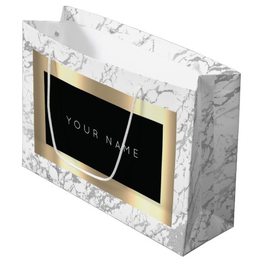 Eigen goudmetallische minimale marmer groot cadeauzakje (Voorkant Gekanteld)