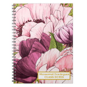 Eigen goudnaam Verfijnde roze pony Flowers Notitieboek