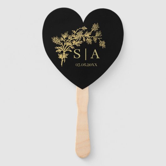 Eigen goudolie Luxe Botanische monogram Matig Handwaaier (Voorkant)