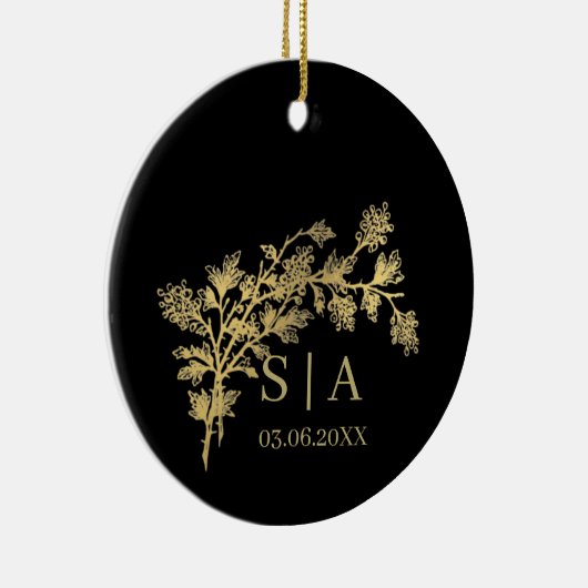 Eigen goudolie Luxe Botanische monogram Matig Keramisch Ornament (Rechts)