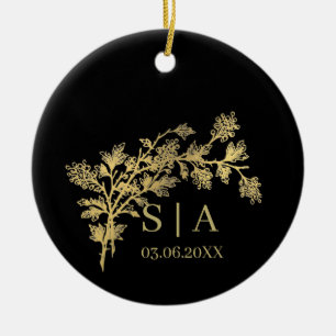 Eigen goudolie Luxe Botanische monogram Matig Keramisch Ornament