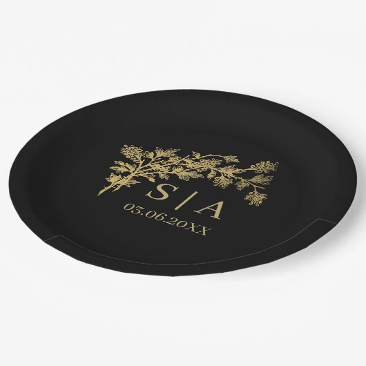 Eigen goudolie Luxe Botanische monogram Matig Papieren Bordje (Gekanteld)