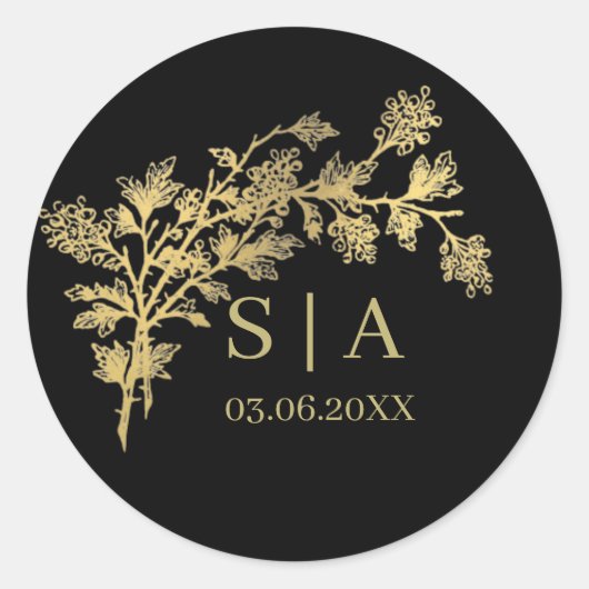 Eigen goudolie Luxe Botanische monogram Matig Ronde Sticker (Voorkant)
