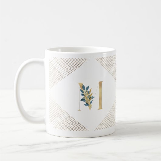 Eigen goudoliemonogram Botanische geometrische Koffiemok (Links)