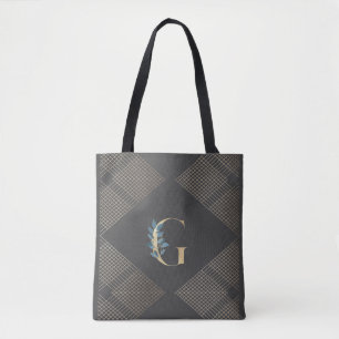 Eigen grijs oliemonogram botanische geometrische tote bag