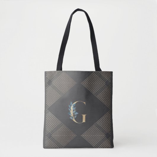 Eigen grijs oliemonogram botanische geometrische tote bag (Voorkant)