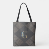 Eigen grijs oliemonogram botanische geometrische tote bag (Achterkant)