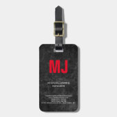 Eigen grijze, verticale rode monogram bagagelabel (Voorkant verticaal)