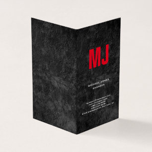 Eigen grijze, verticale rode monogram visitekaartje