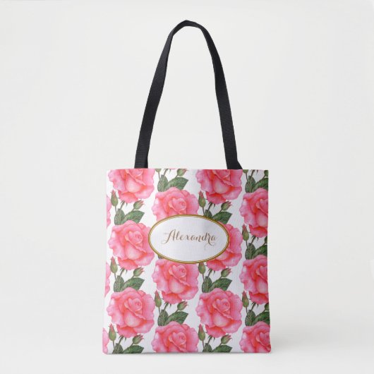 Eigen grote roze rozen bloemen kunst tote bag (Voorkant)