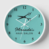 Eigen haarsalonwandklok met bedrijfsnaam (Voorkant)