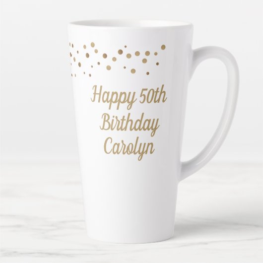 Eigen Happy 50th jarig confetti goud Latte Mok (Rechts)